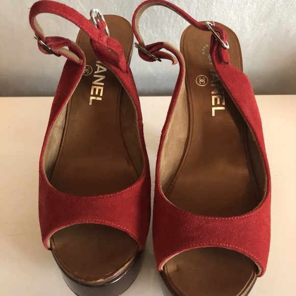 CHANEL wedges satin Peep-toe 39 - Picture 1 of 4
